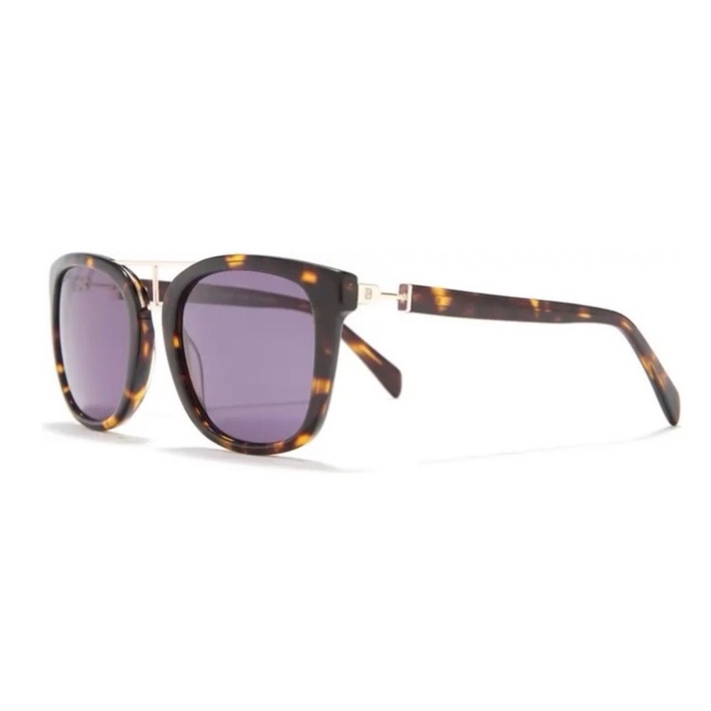 Balmain 52MM Clubmaster Oversized Square Sunglasses NWT Tortoise & Gold hardware